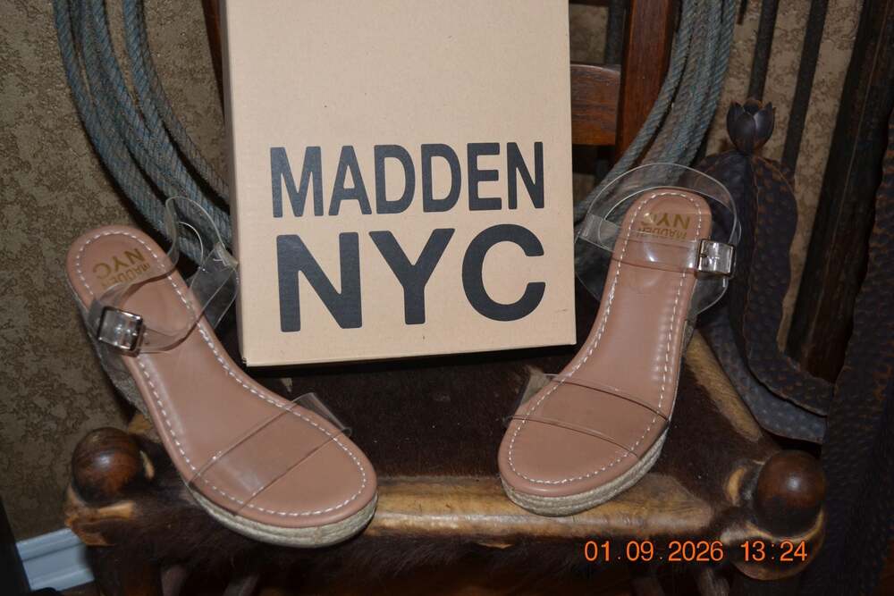 Madden NYC Clear Strap Espadrille Wedge Heel Sandals